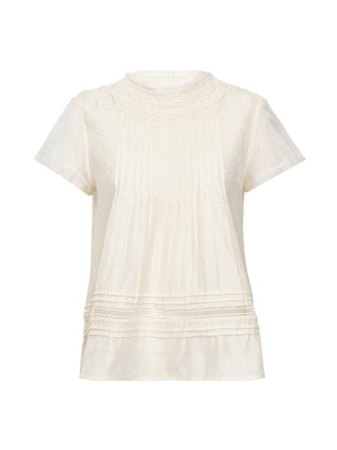 RENLI SU Lace Trim Pin-Tucks Top