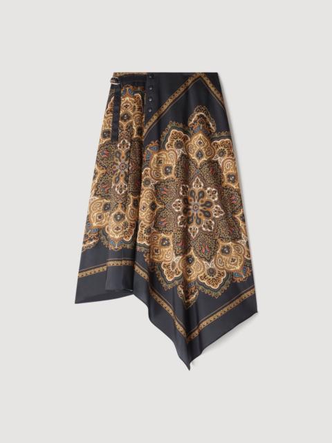 Sandro ASYMMETRICAL SCARF PRINT SKIRT