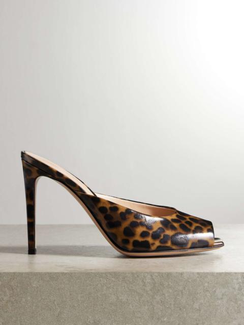 Ethel 95 leopard-print glossed-leather mules