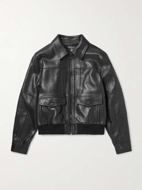 Slim-Fit Panelled Leather Bomber Jacket