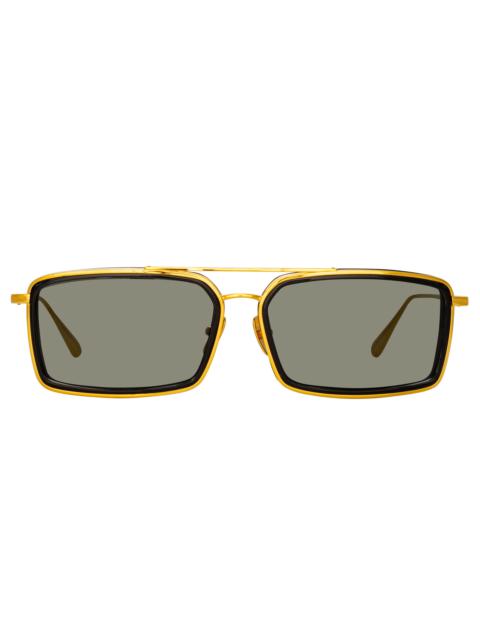 LINDA FARROW CASSIA RECTANGULAR SUNGLASSES IN YELLOW GOLD