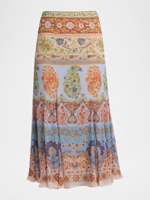 Etro Paisley-Print Georgette Godet Midi Skirt