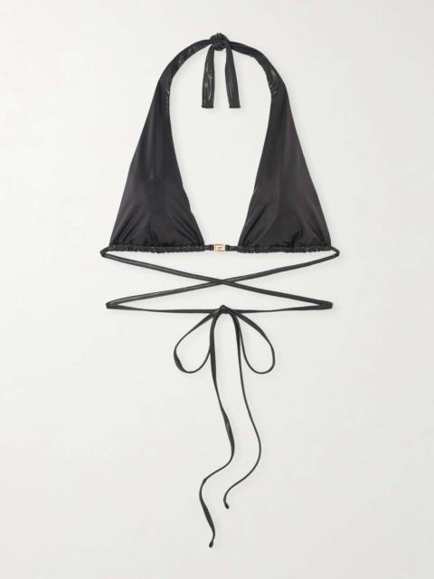 VERSACE Brinata embellished stretch-lamé triangle bikini top