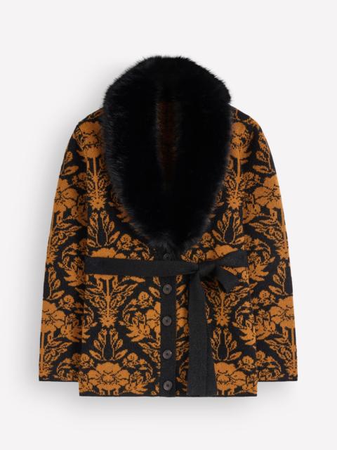 BODEN Belted Wrap Knitted Cardigan-Metallic Black Gold Jacquard