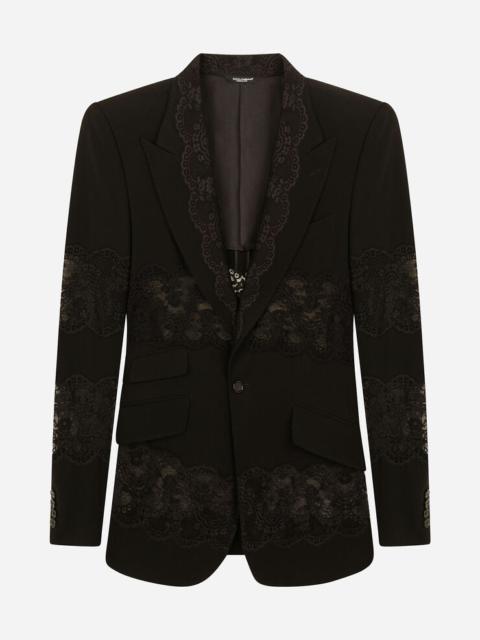 Stretch wool jacket with lace inserts