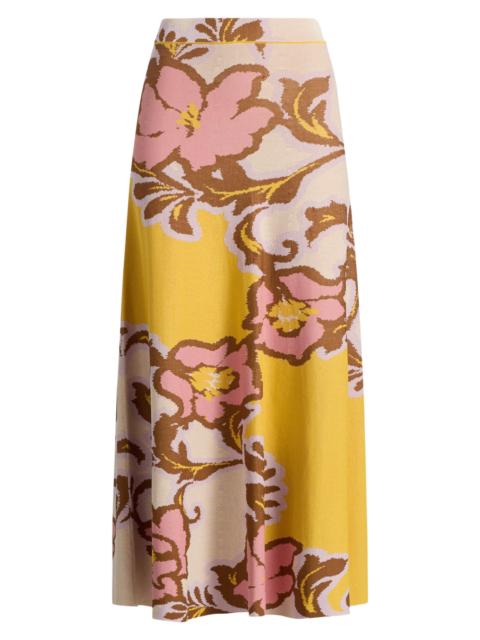 MISA Women's Karma Floral Knit Maxi Skirt - Plumeria Wave Knit