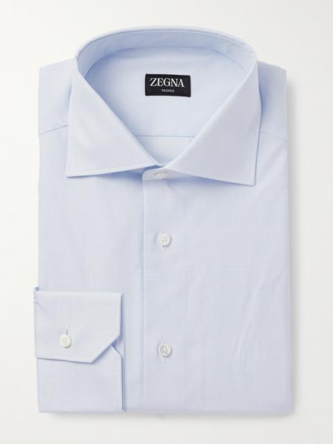 ZEGNA Cutaway-Collar Checked Cotton-Poplin Shirt
