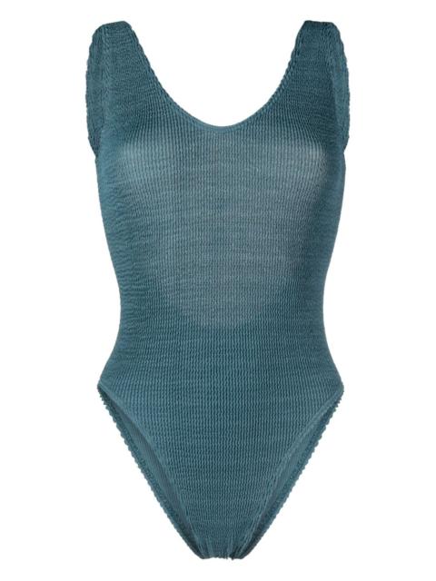 bond-eye textured open-back swimsuit