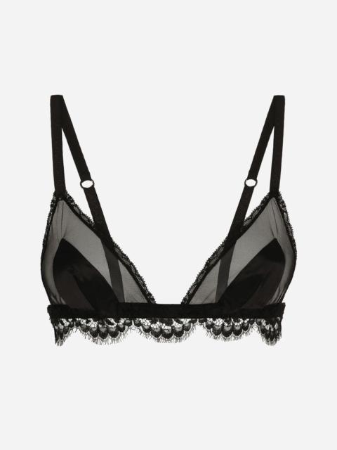 Dolce & Gabbana Satin, lace and tulle soft-cup triangle bra