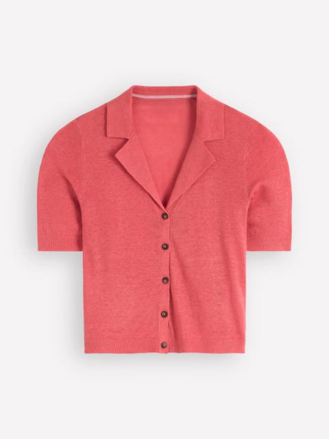 BODEN Agnes Collar Linen Cardigan-Coral