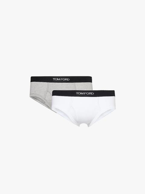 Branded waistband stretch-cotton briefs