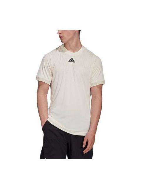 adidas Flift Tee Pb Tennis Sports Slim Fit Round Neck Short Sleeve Yellow White H31412