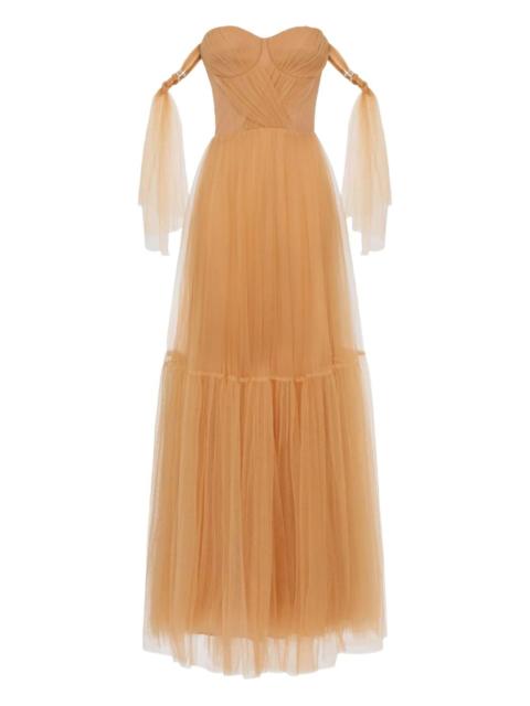 ELISABETTA FRANCHI pleated tulle maxi dress