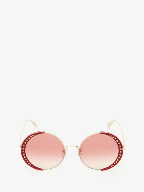 Alexander McQueen Studded Lens Round Sunglasses in Gold/red