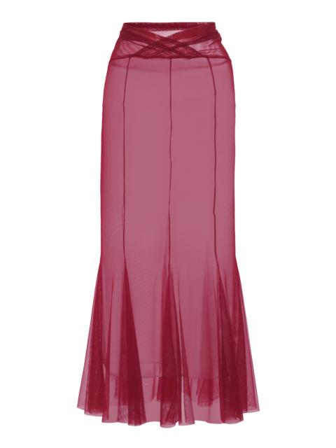 NENSI DOJAKA Flared V-Waist Midi Skirt burgundy