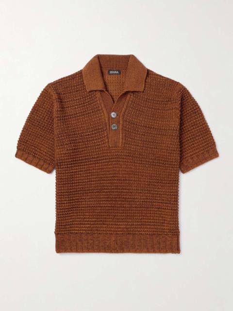 Open-Knit Cotton, Linen, Silk and Cashmere-Blend Polo Shirt