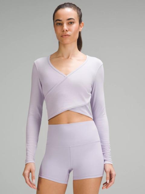 Wrap-Front Ribbed Long-Sleeve Top