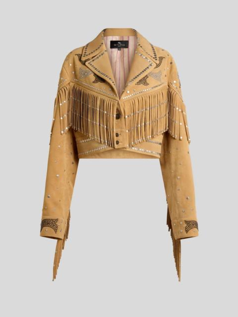 Etro CROPPED LEATHER JACKET WITH STUDS AND FRINGING