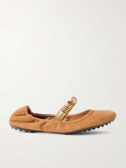 Tod's Ballerina Embellished Leather-trimmed Suede Flats
