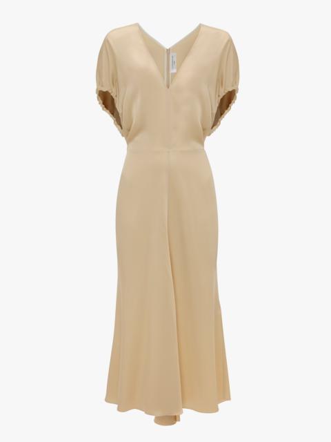 Blouson Detail Midi Dress In Macadamia