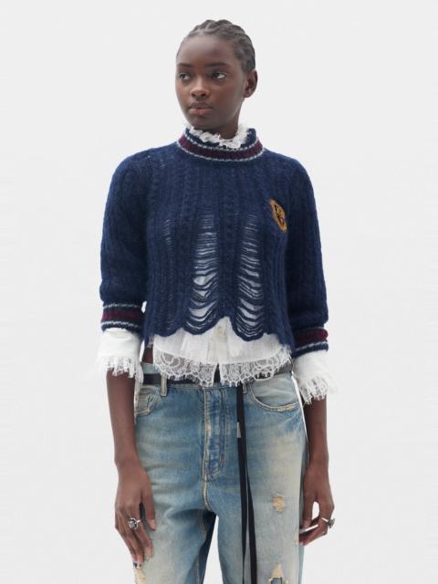 Ann Demeulemeester Jetlene Cable Knit Ladder Stitch Cropped Sweater