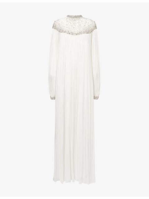 COSTARELLOS Ellima Crystal-Embellished Satin Gown