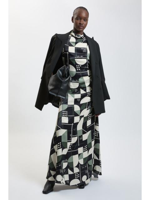 KAREN MILLEN Satin Viscose Printed Drape Cowl Neck Maxi Dress