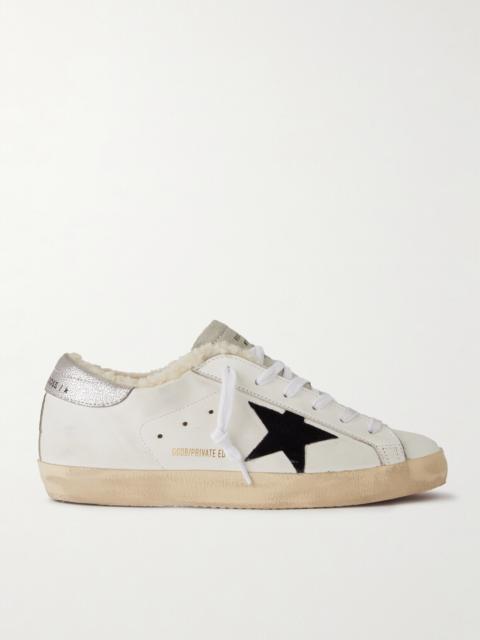 Golden Goose Super-star Shearling-lined Distressed Suede And Leather Sneakers