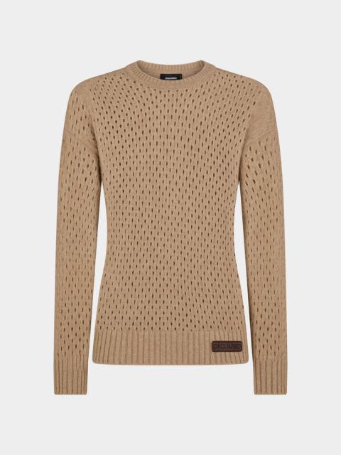 DSQUARED2 OPENWORK KNIT CREWNECK PULLOVER