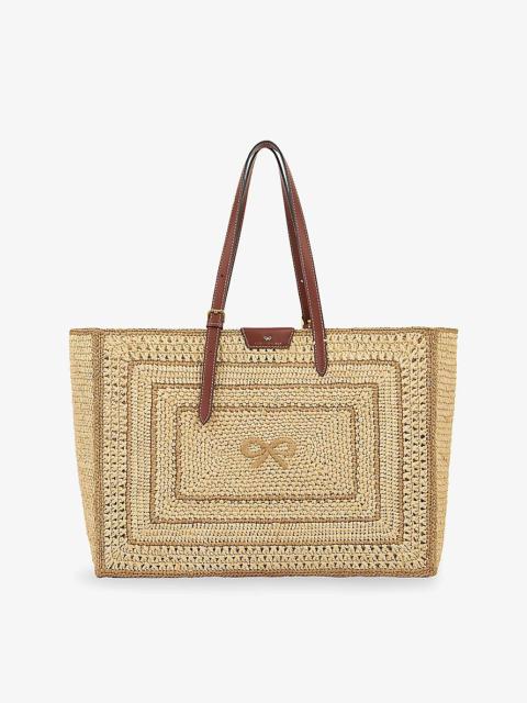 Anya Hindmarch Bow-Embroidered Raffia Tote Bag