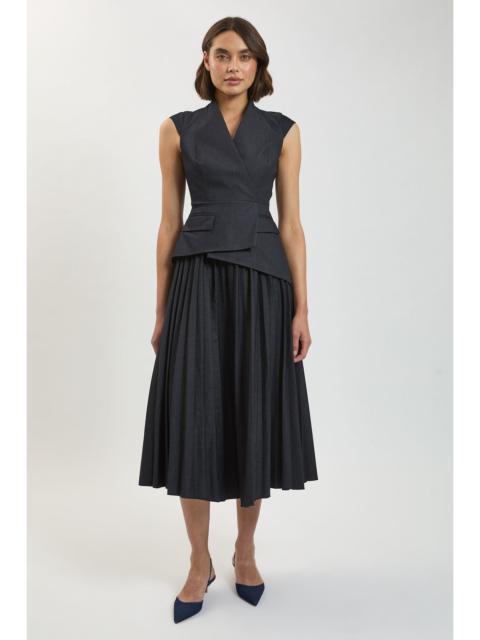 KAREN MILLEN Petite Tailored Denim Pleated Midi Dress