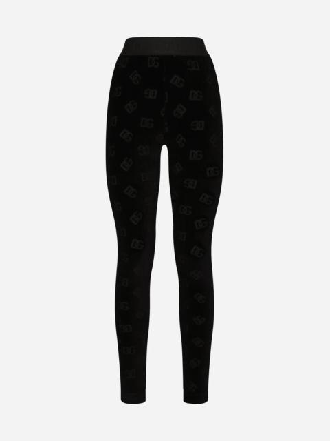 Flocked jersey leggings with all-over DG logo