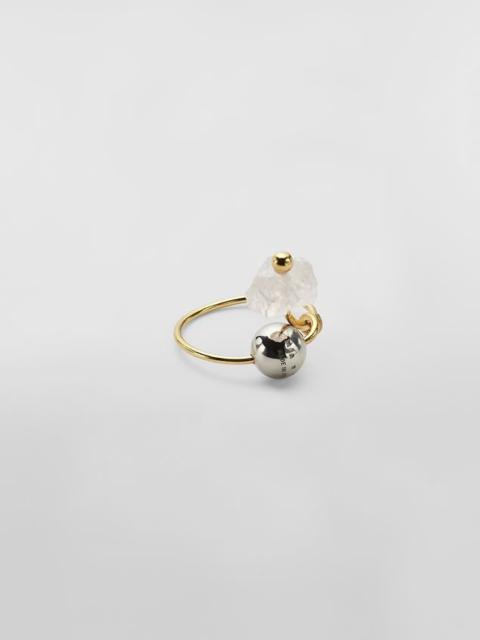 Marni GOLD-TONE BRASS TEARS RING WITH QUARTZ AND METAL SPHERE