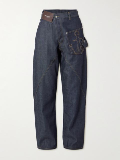 JW Anderson Twisted Asymmetric Embroidered High-rise Jeans
