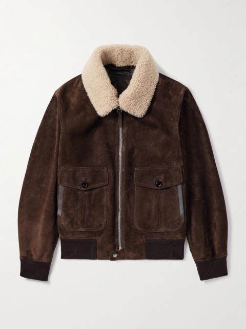 TOM FORD Shearling-Trimmed Suede Jacket Brown