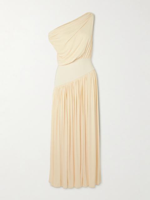 ABADIA One-shoulder Asymmetric Draped Jersey-trimmed Stretch-bamboo Maxi Dress