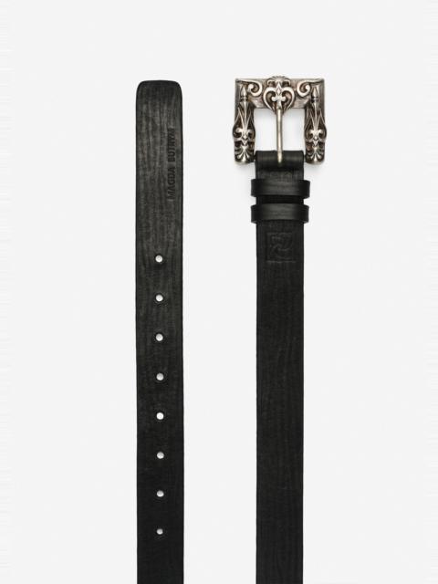 MAGDA BUTRYM Leather belt with ornamental silver buckle in black