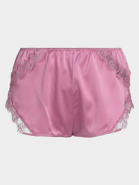 KIKI DE MONTPARNASSE Lace-Trim Silk Charmeuse Tap Shorts