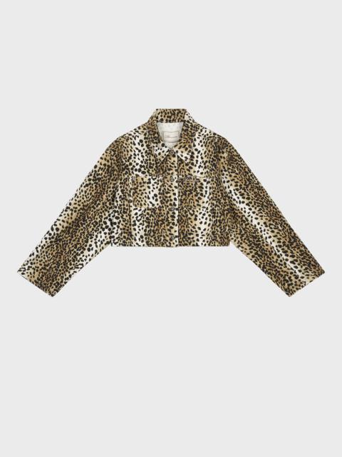 Blumarine COTTON JACKET WITH ANIMAL PRINT AND RHINESTONE PIN