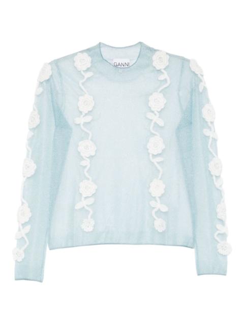 floral-appliqué blouse