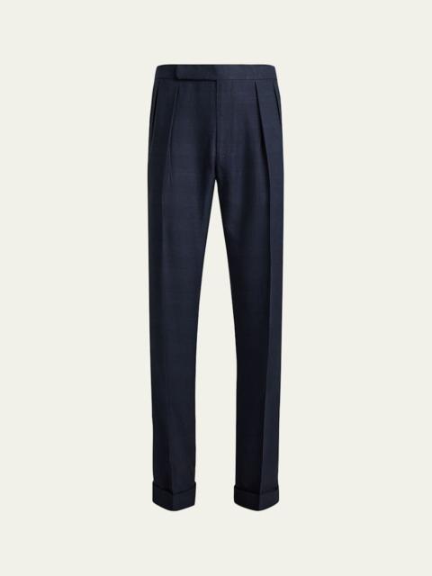 Ralph Lauren Men's Cashmere and Silk Glen Plaid Pleated Trousers