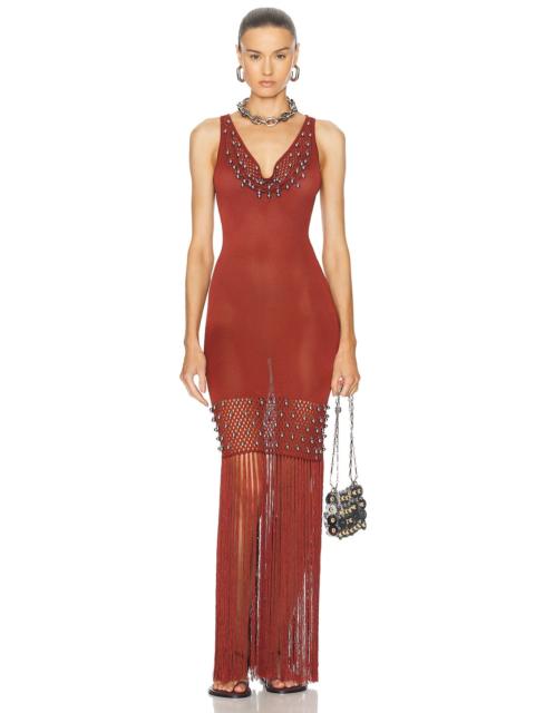 rabanne Fringe Beaded Knit Dress