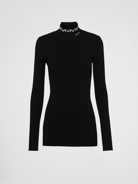 Viscose turtleneck with crystals