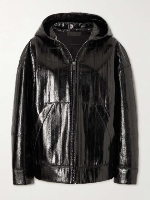 Oversized glossed-leather hooded jacket