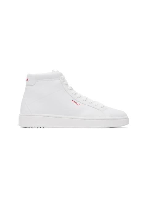 HUGO White Faux-Leather High-Top Sneakers