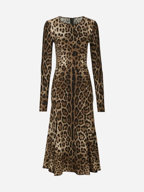 Leopard-print calf-length cady dress