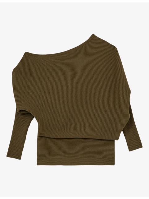 REISS Lorna draped-neck asymmetric stretch-knit jumper