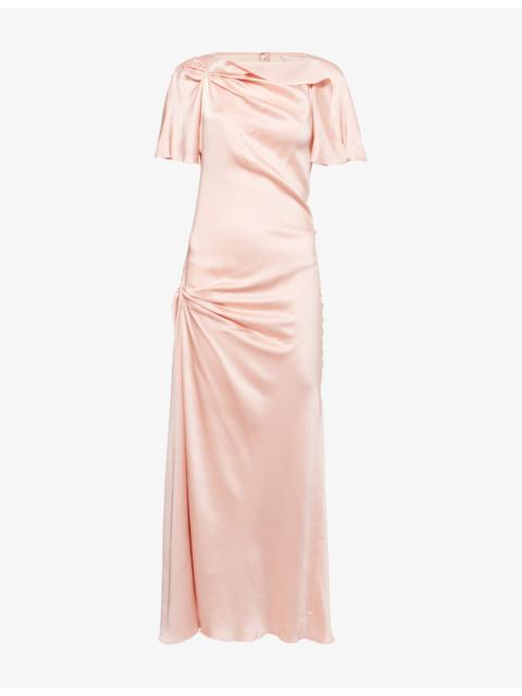 Victoria Beckham Cap Draped-Sleeve Satin Midi Dress