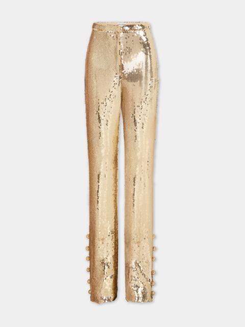 Paco Rabanne GOLD SEQUINS TROUSERS WITH METALLIC PEARLED DETAIL