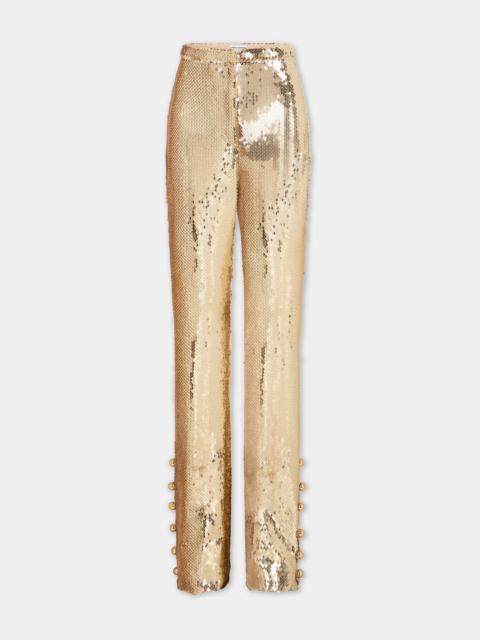rabanne GOLD SEQUINS TROUSERS WITH METALLIC PEARLED DETAIL
